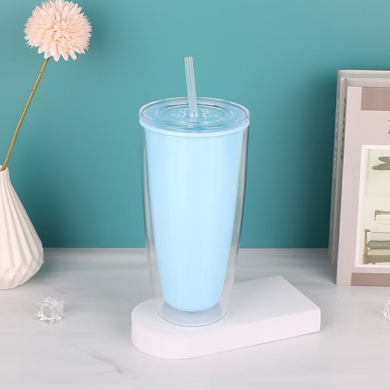 Factory Double Wall  Cold Drink Tumbler With Lids 700ml Milk Tea Fat U-shaped Plastic Cup