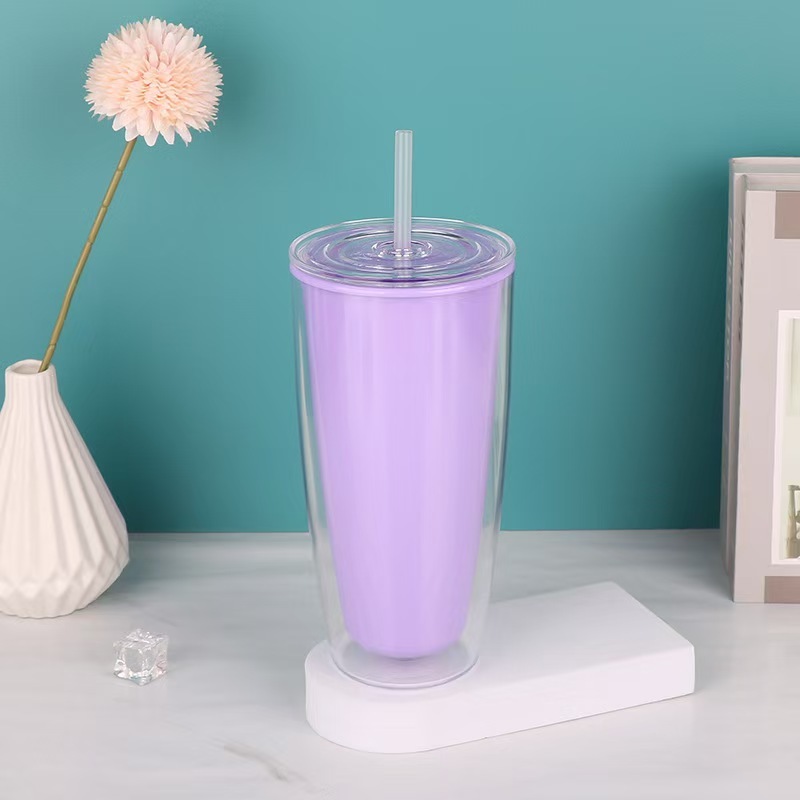 Factory Double Wall  Cold Drink Tumbler With Lids 700ml Milk Tea Fat U-shaped Plastic Cup
