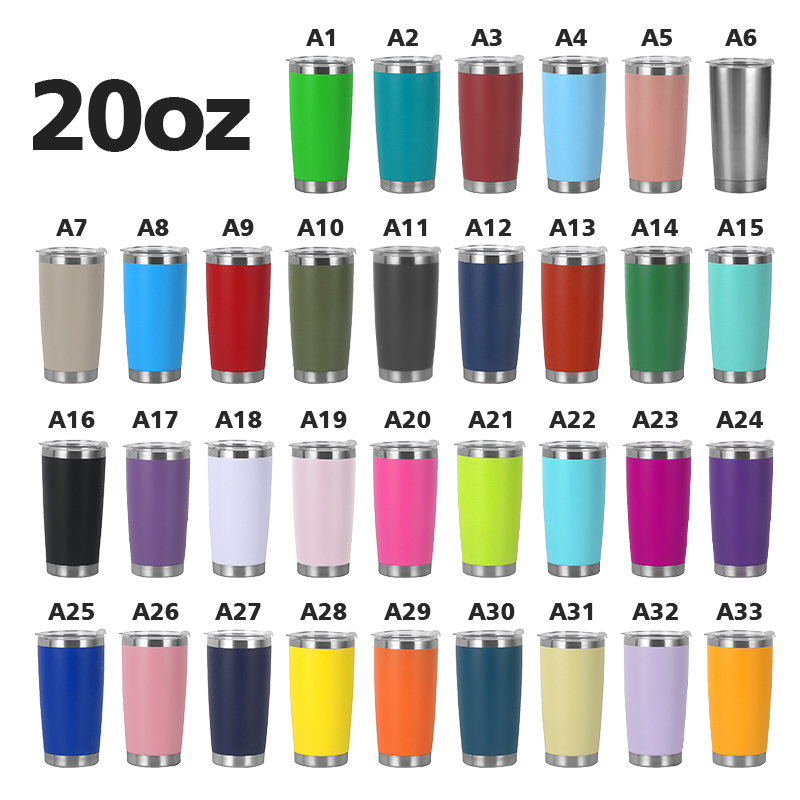 Wholesale 20 oz Powder Coat Tumbler Mugs Coffee Double Wall Insulated Stainless Steel Water Bottle Bulk Blank Coating Tumbler