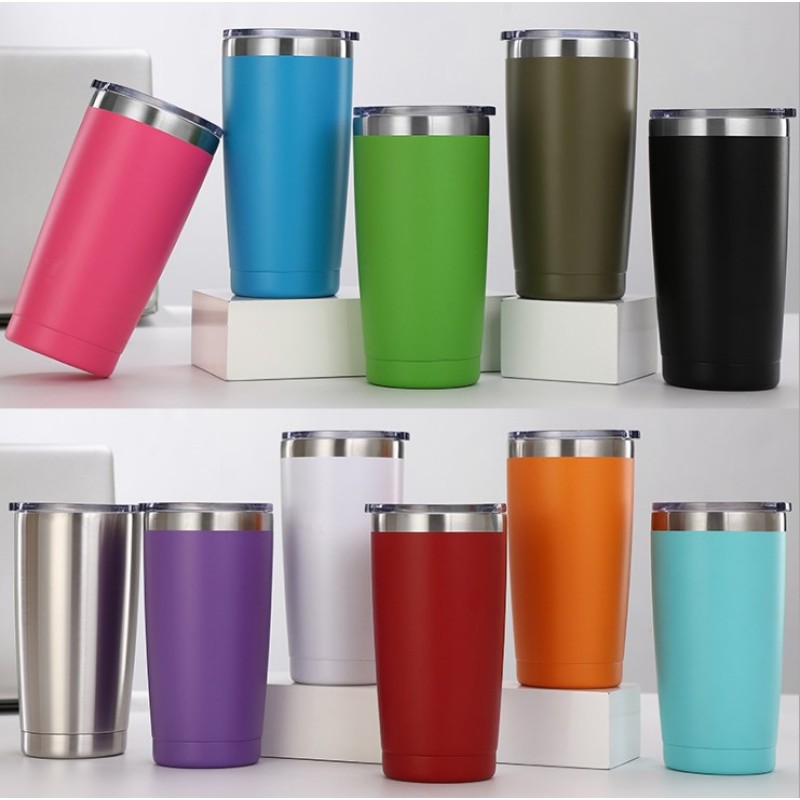 Wholesale 20 oz Powder Coat Tumbler Mugs Coffee Double Wall Insulated Stainless Steel Water Bottle Bulk Blank Coating Tumbler