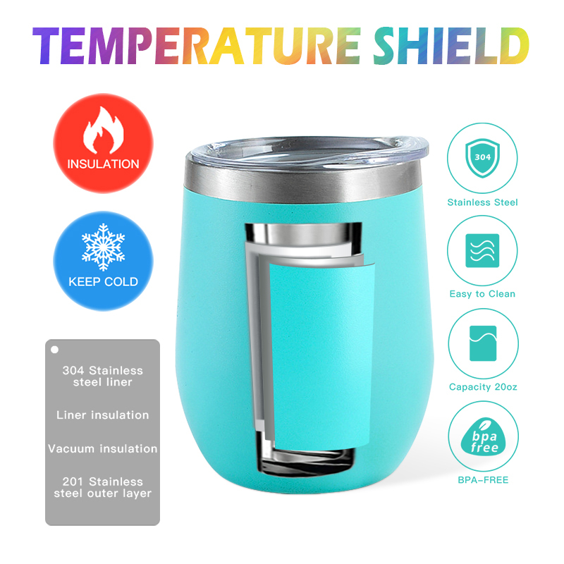 Custom logo 12 oz Powder Coated Wine Tumbler 12oz Coffee Mug Stainless Steel Cups with Sliding Lid