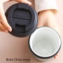 Wholesale 380ml Coffee Mug Bone China Inner PP Matte Surface Leak-Proof Coffee Tumbler Travel Mug with Rubber Bottom Flip-up Lid
