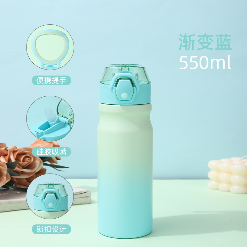 NEW 500ml 17oz Sports Water Bottles Insulated Stainless Steel Leakproof Water Bottle with Straw Carry Strap for Gym Outdoor