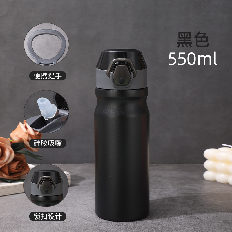 NEW 500ml 17oz Sports Water Bottles Insulated Stainless Steel Leakproof Water Bottle with Straw Carry Strap for Gym Outdoor
