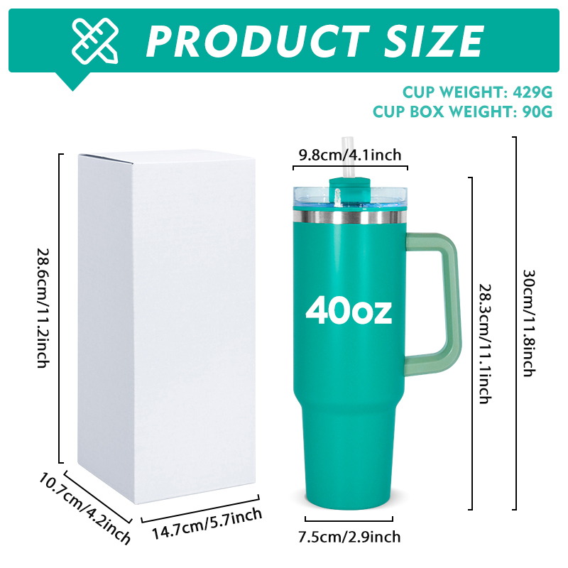 Custom 40oz Tumbler with Handle, Cup Holder Friendly, Leak Proof, Outer Stainless Steel Inner Plastic Handle Mug