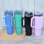 Custom 40oz Tumbler with Handle, Cup Holder Friendly, Leak Proof, Outer Stainless Steel Inner Plastic Handle Mug
