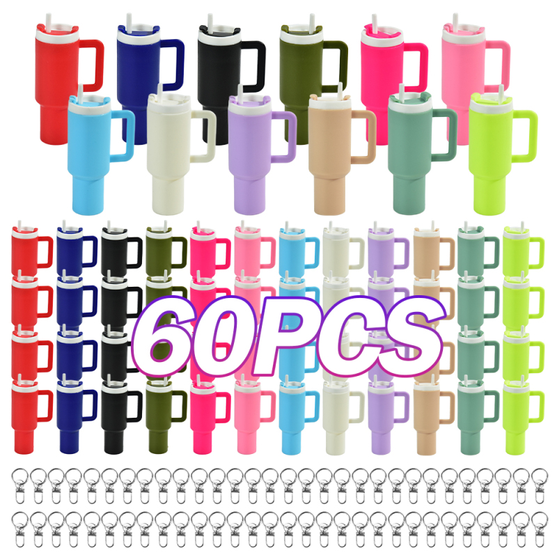 RTS US Stocked 60pcs/ctn Mini Cup Keychain Colorful Tumbler Keychain Keyring for Chapstick Holder Key Purse Handbag Charms