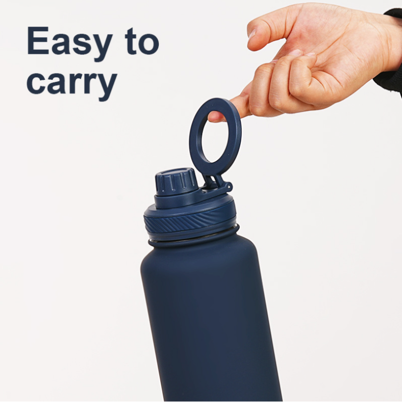 Custom Logo 1L Double Wall 304 SS Large Capacity Sports Water Bottle with Booster Ring and Mobile Phone Magnetic Lid