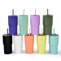 New Design 17oz Double Wall Rubber Painting Matte Colorful Plastic Regular Tumbler Travel Mug Come with Straws