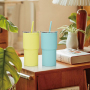 New Design 17oz Double Wall Rubber Painting Matte Colorful Plastic Regular Tumbler Travel Mug Come with Straws