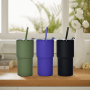 New Design 17oz Double Wall Rubber Painting Matte Colorful Plastic Regular Tumbler Travel Mug Come with Straws