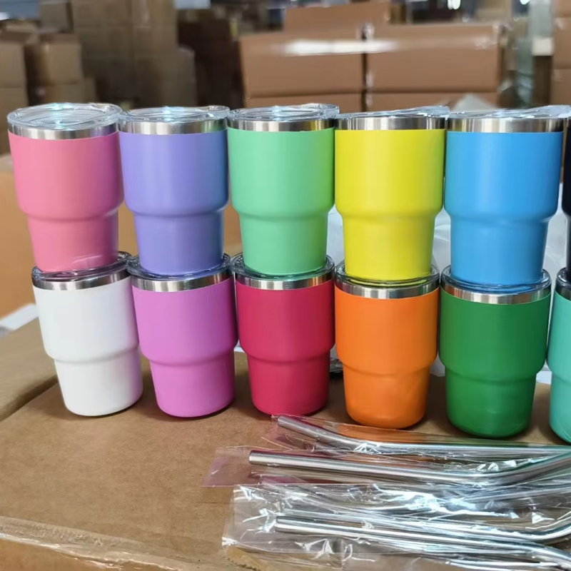 RTS US 48pcs/ctn Stainless Steel Powder Coated Shot Tumbler for Wedding Party Whiskey Cocktail Bar with Straw and Lid