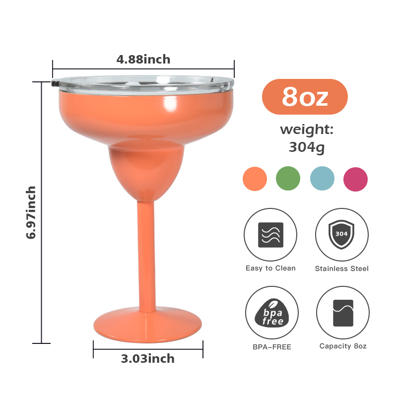 RTS USA Warehouse Stocked 12pcs/ctn 8oz Colored Stainless Steel Margarita Glass Cup Spray Paint Cocktail Glasses Wine Tumbler