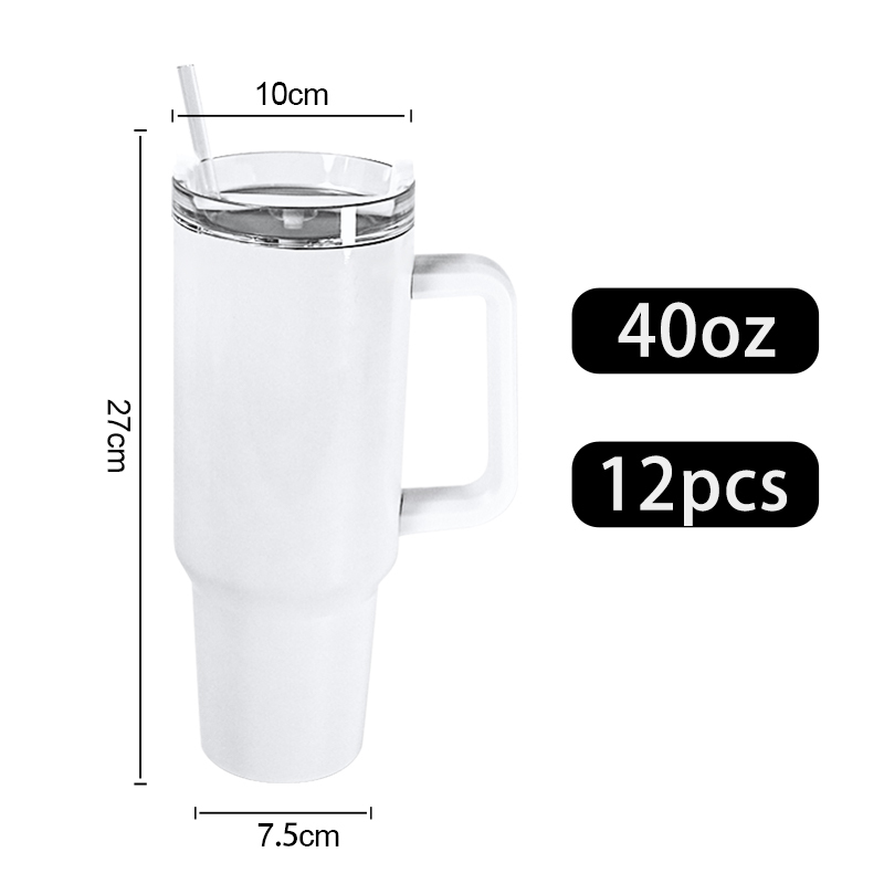RTS USA Warehouse Small Pack 12pcs/ctn 40oz All White Sublimation Tumbler Small Pack Travel Mug with Handle and Lid