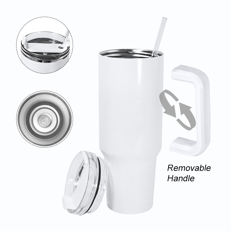 RTS USA Warehouse Small Pack 12pcs/ctn 40oz All White Sublimation Tumbler Small Pack Travel Mug with Handle and Lid