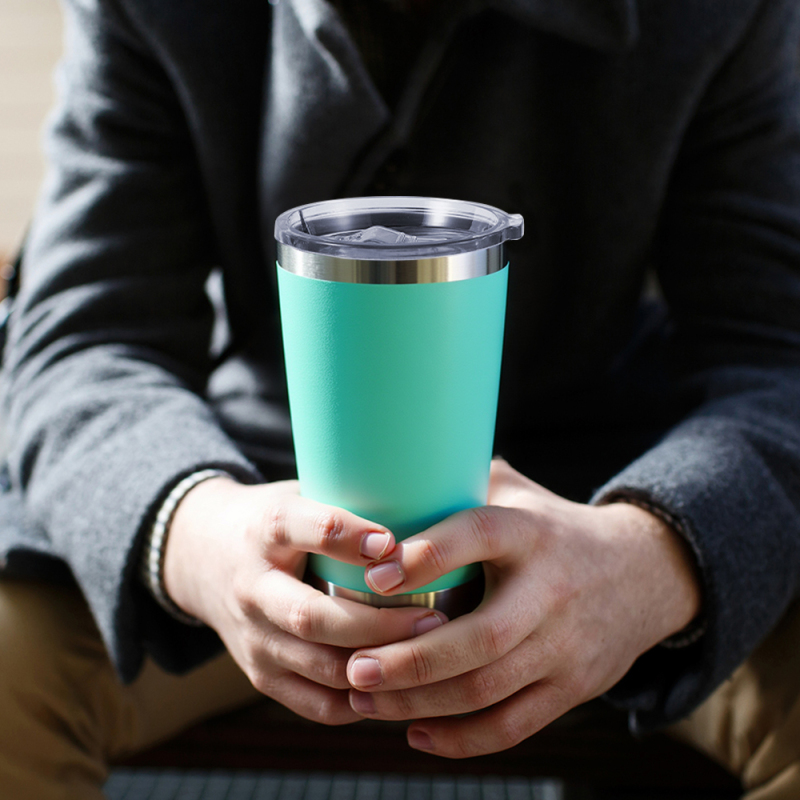 Custom Logo 20oz Powder Coated Tumbler Cups Double Wall Stainless Steel Insulated Vacuum Personalized Travel Coffee Mug With Lid