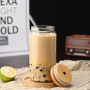 16oz Can Shaped Glass Cups Beer Ice Coffee Glasses Cute Tumbler Cup Drinking Glasses with Bamboo Lids and Glass Straw