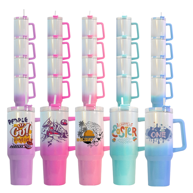 Free Shipping RTS USA Warehouse 20pcs/ctn 40oz Sublimation Ombre Gradient Color Tumbler Mugs Water Bottle With Handle