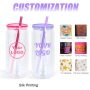 20oz Pre-drilled Hole Double Wall Plastic Tumbler Jar with Colorful Lid and Straw Double Walled Tumbler Snow Globe Plastic Can