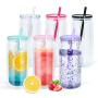 20oz Pre-drilled Hole Double Wall Plastic Tumbler Jar with Colorful Lid and Straw Double Walled Tumbler Snow Globe Plastic Can
