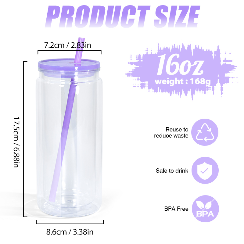 20oz Pre-drilled Hole Double Wall Plastic Tumbler Jar with Colorful Lid and Straw Double Walled Tumbler Snow Globe Plastic Can