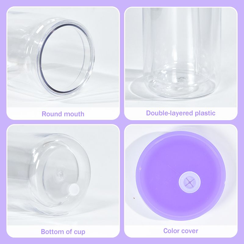20oz Pre-drilled Hole Double Wall Plastic Tumbler Jar with Colorful Lid and Straw Double Walled Tumbler Snow Globe Plastic Can