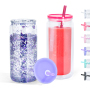 20oz Pre-drilled Hole Double Wall Plastic Tumbler Jar with Colorful Lid and Straw Double Walled Tumbler Snow Globe Plastic Can
