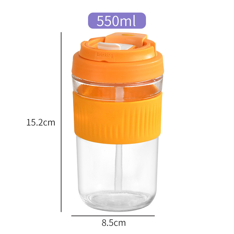 400ml/500ml  Leak-proof Glass Coffee Mug With Lid Lock 17oz Reusable Coffee Cup With Handle Glass Cup With Silicone Cover