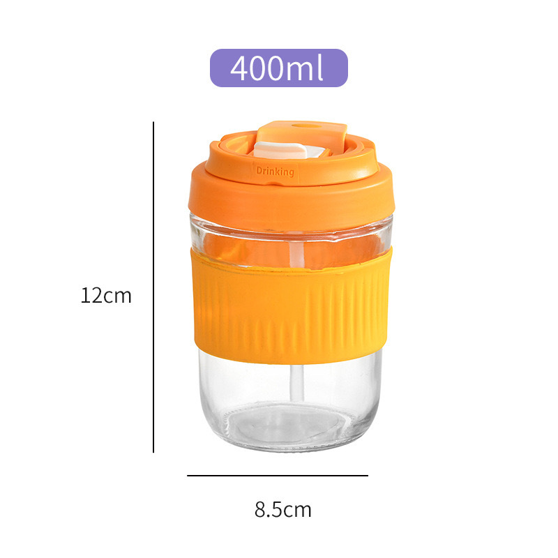 400ml/500ml  Leak-proof Glass Coffee Mug With Lid Lock 17oz Reusable Coffee Cup With Handle Glass Cup With Silicone Cover