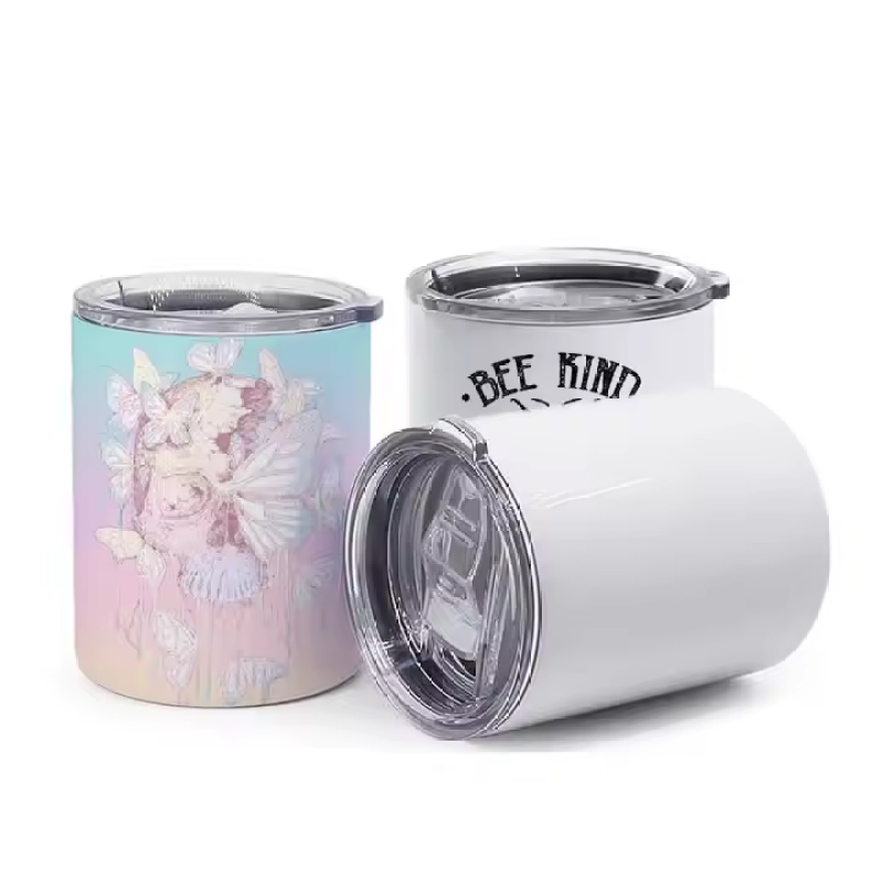 Custom Logo 10oz Travel Straight Cup Seamless Sublimation Blanks Tumbler Slide Lid Mug No Handle Insulated Vacuum Water Bottle