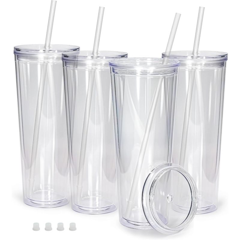 Ready for Shipment 25pcs/pack 24oz Double Wall Bottle Fillable Acrylic Cup BPA Free Clear Pre-drilled Snow Globe Tumbler