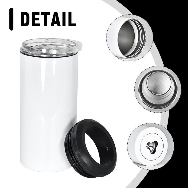 US 4 in 1 Cooler 16oz Blank Insulated Stainless Steel Wine Beverage Drink Wine Can Cooler White Sublimation with Opener