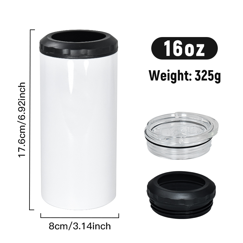US 4 in 1 Cooler 16oz Blank Insulated Stainless Steel Wine Beverage Drink Wine Can Cooler White Sublimation with Opener