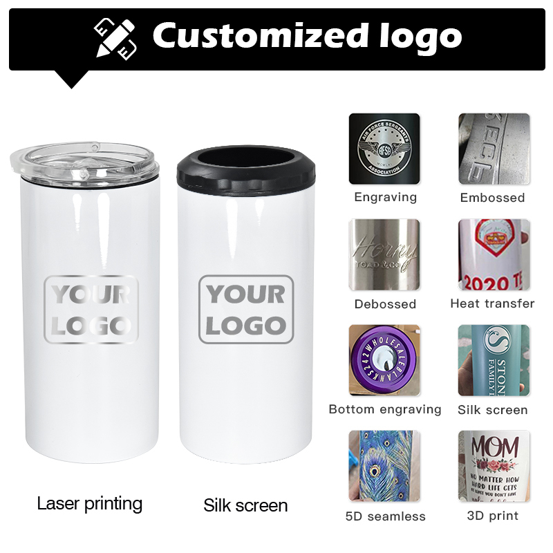 US 4 in 1 Cooler 16oz Blank Insulated Stainless Steel Wine Beverage Drink Wine Can Cooler White Sublimation with Opener