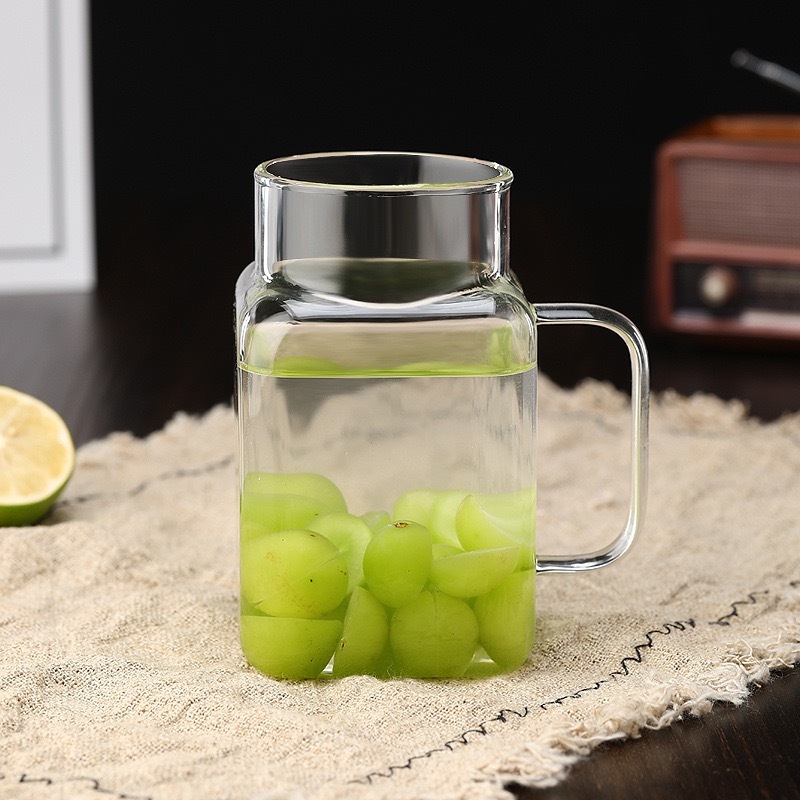 18oz Glass Cups Beer Ice Coffee Glass Jar with Handle  Tumbler Cup Drinking Glasses with Bamboo Lids and Glass Straw