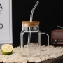 18oz Glass Cups Beer Ice Coffee Glass Jar with Handle  Tumbler Cup Drinking Glasses with Bamboo Lids and Glass Straw