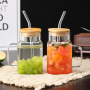 18oz Glass Cups Beer Ice Coffee Glass Jar with Handle  Tumbler Cup Drinking Glasses with Bamboo Lids and Glass Straw