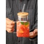 18oz Glass Cups Beer Ice Coffee Glass Jar with Handle  Tumbler Cup Drinking Glasses with Bamboo Lids and Glass Straw