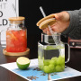 18oz Glass Cups Beer Ice Coffee Glass Jar with Handle  Tumbler Cup Drinking Glasses with Bamboo Lids and Glass Straw