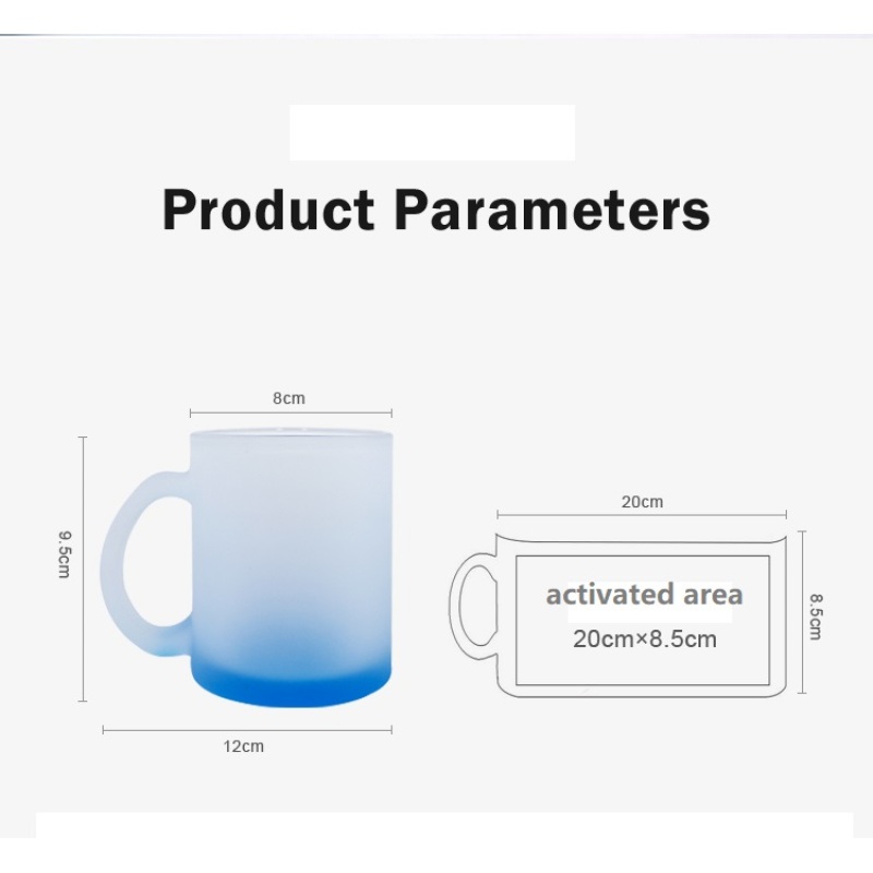 LOW MOQ 7 Colors Custom Sublimation Blanks 11oz Beer Coffee Mug Gradient Color Fluorescent Frosted Glass Mug with Handle