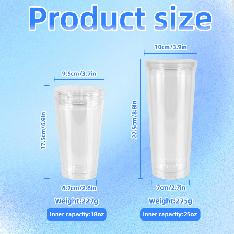 Pre-drilled Fillable Tumblers Double Wall Acrylic Lids DIY Cup Lid Plastic Snow Globe Acrylic Tumbler Cup DIY Glitter 18oz 25oz
