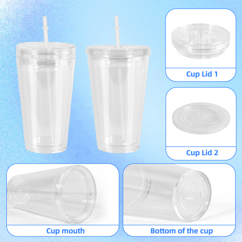 Pre-drilled Fillable Tumblers Double Wall Acrylic Lids DIY Cup Lid Plastic Snow Globe Acrylic Tumbler Cup DIY Glitter 18oz 25oz