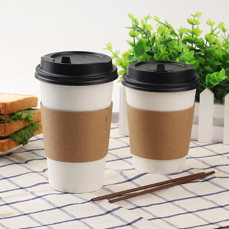 Customized 8oz 12oz 16oz Disposable Coffee Mugs with Lids  Sleeves Thickened Paper White Cups for Cold/Hot Beverage Cocoa Drink