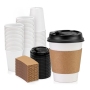 Customized 8oz 12oz 16oz Disposable Coffee Mugs with Lids  Sleeves Thickened Paper White Cups for Cold/Hot Beverage Cocoa Drink