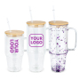 Pre-drilled 40oz Handle Snow Globe Glass Cup Mugs Blank Sublimation Double Walled Glass Can 30oz Globe Tumbler with Bamboo Lid