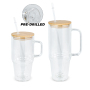 Pre-drilled 40oz Handle Snow Globe Glass Cup Mugs Blank Sublimation Double Walled Glass Can 30oz Globe Tumbler with Bamboo Lid