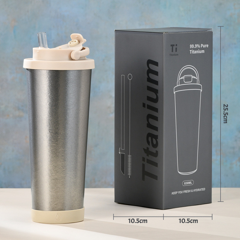 Custom Logo 830ml Large Capacity Pure Titanium Cup with Handle Lid Double Wall Titanium Insulated High Quality Portable Cup