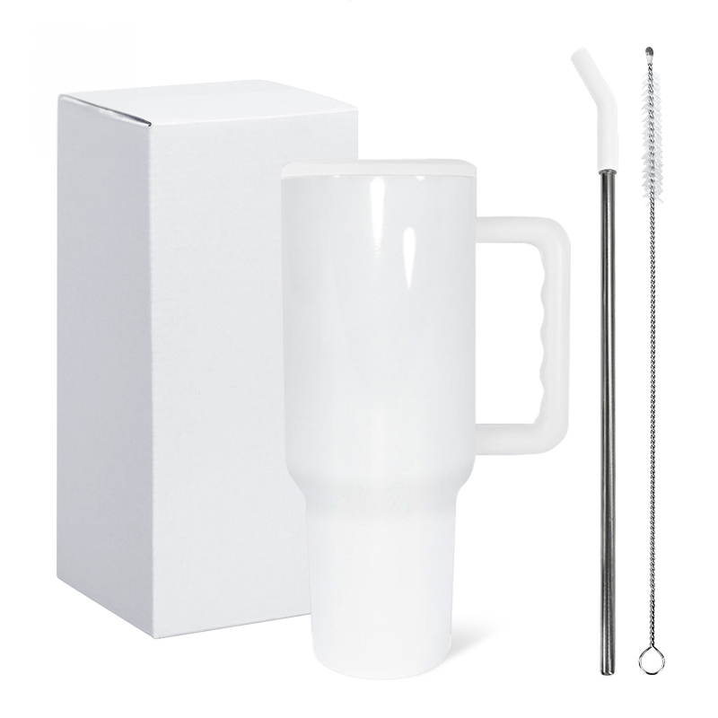 RTS USA Warehouse Local 40oz H3.0 Sublimation White Tumbler Double Wall Stainless Steel Travel Handle Tumbler With Straw Brush
