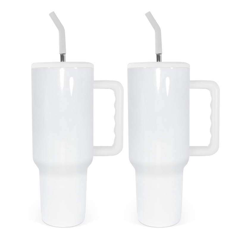RTS USA Warehouse Local 40oz H3.0 Sublimation White Tumbler Double Wall Stainless Steel Travel Handle Tumbler With Straw Brush