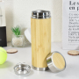 High Quality Eco Friendly Laser Engraved Bamboo Wood Stainless Steel Vacuum Insulation Thermal Flask with Tea Infuser